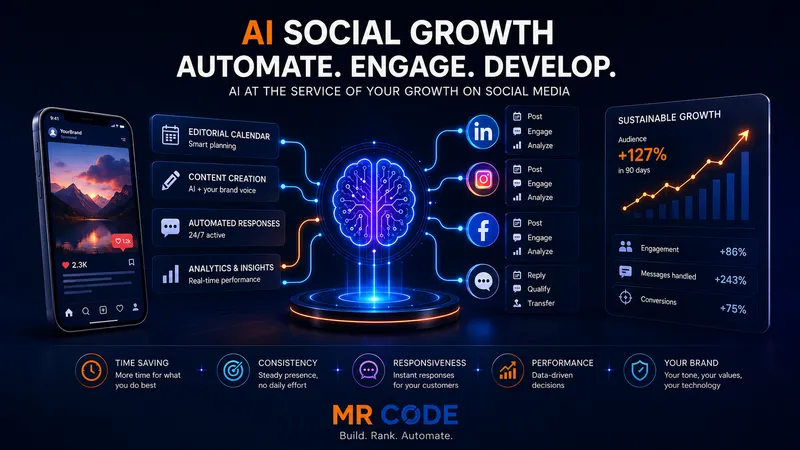 Illustration representing AI-powered automation of social media management