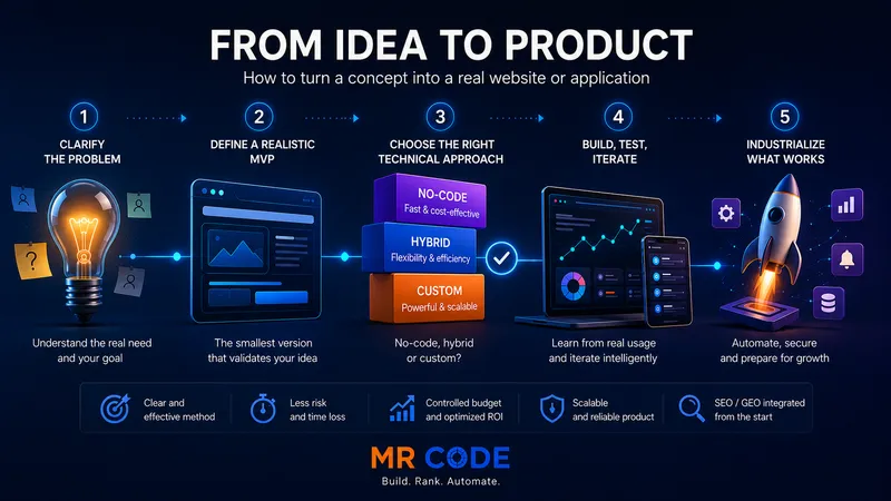 Illustration of the journey from an idea to a finished digital product
